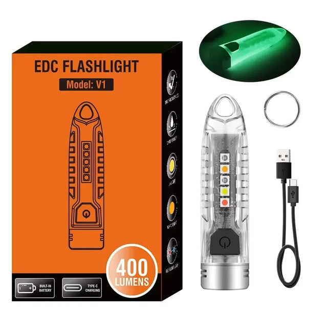 BORUiT V1 400LM EDC UV LED Keychain Flashlight Type-C Rechargeable 200mAH Work Light Torch Waterproof Camping Pocket Lantern