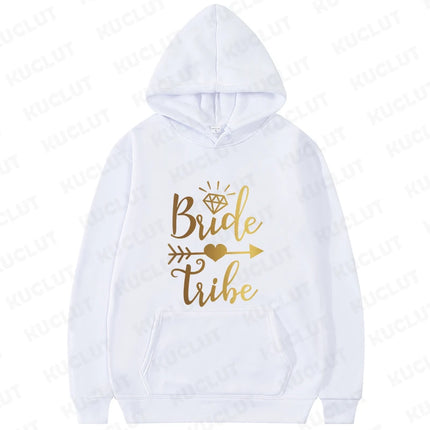 Bride Tribe Squad Print Hoodies Women Hooded Sweatshirts Bachelorette Hen Party Wedding Bridesmaid Group Matching Pullover Tops