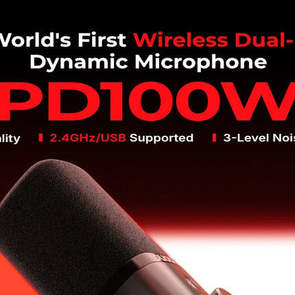 maono PD100W Wireless Dynamic Microphone Cardioid Dynamic Mic 50m Range One-Touch Noise Reduction RGB for Gaming Live Streaming