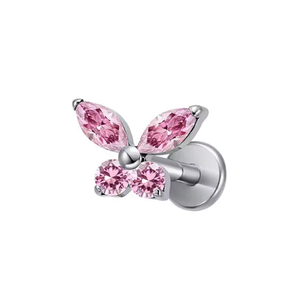 High-Quality F136 Titanium Alloy Pink Zirconia Stud Earring Set Fashionable Cartilage and Lip Piercing Jewelry for Men and Women