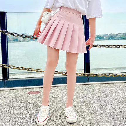 Girls Summer Fashion Korean Preppy Style High Waist A-Line Pleated Skirts in Solid Color with Elastic Waistband for Perfect Fit