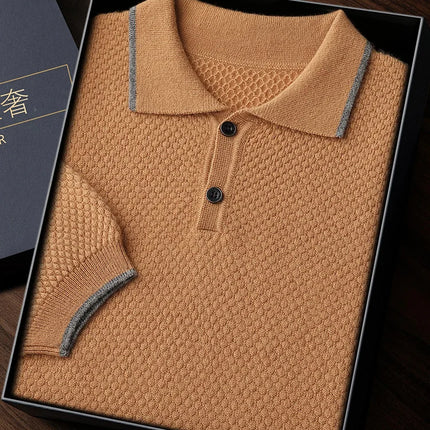 100% Goat Cashmere T-shirt Men's POLO Collar Short Sleeve Pullover 2025 Spring/Autumn New Fashion Knit Business Casual Tank Tops