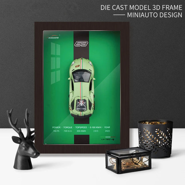 1:32 Sports Car Model 3D Photo Frame Alloy Metal Diecast Auto Simulation Racing Gift Decoration Pull Back Home Wall Ornament Boy