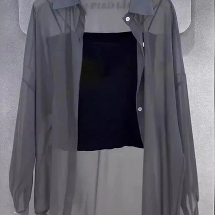 Plus Size Women’s Tops 2025 Summer Breathable and Sun-Proof Ice Silk Button Thin Loose Sheer Chiffon Blouses Shirts Long Sleeve