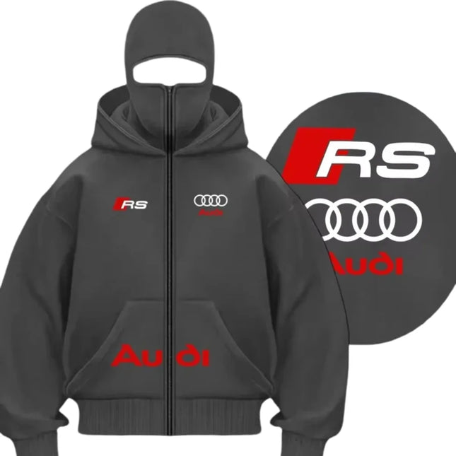 Chaqueta de motocicleta cálida a prueba de viento de la marca Audi con sudadera tipo cárdigan con capucha de doble capa estilo p