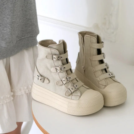 CHABELLA Women's High Top Canvas Shoe Design Buckle Strap Zip Simplicity Female Shoes 2025 High Street Grace Walking Shoes
