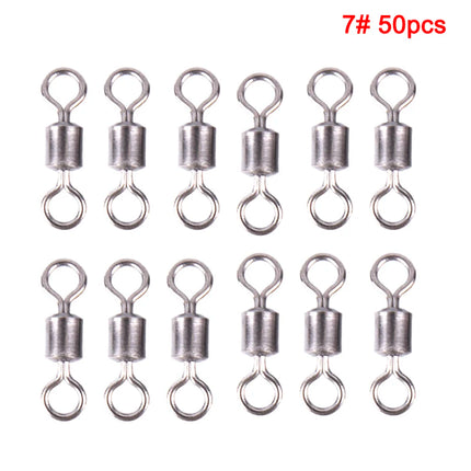 50PCS Fishing Bearing Rolling Swivel Solid Ring Lures Connector 11 Size