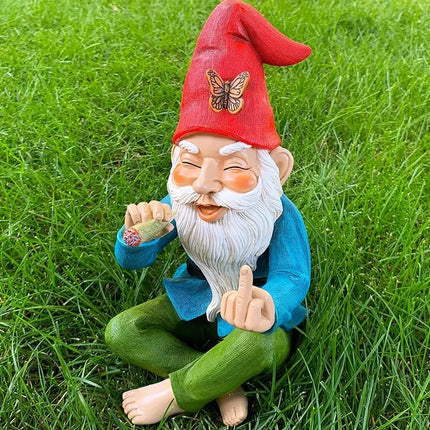 Garden Gnome Ornaments Resin Statue Figurine Smoking Middle Finger Desk Bookshelf Art Home Garden Decor
