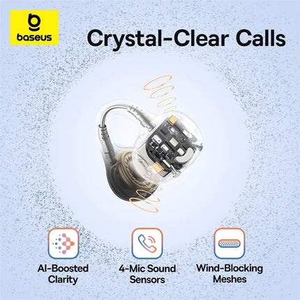 Baseus BC1 Ear Clip Earbuds Open Ear Wireless Earphones Bluetooth 6.0 Clip On Sports Headphones 4-Mics Super Bass IP55 Ear buds