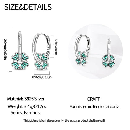 New in 925 Sterling Silver Lucky Clover Earrings for Women Girl Green Leaf Ear Studs Fine Jewelry Fashion Luxury Anniversary