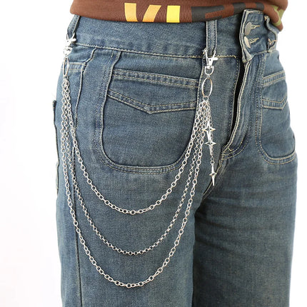 Fashion Punk Multilayer Metal Star Pendant Pant Chain Hip Hop Waist Keychain Jeans Chain Women Trendy Jewelry Accessories Gifts