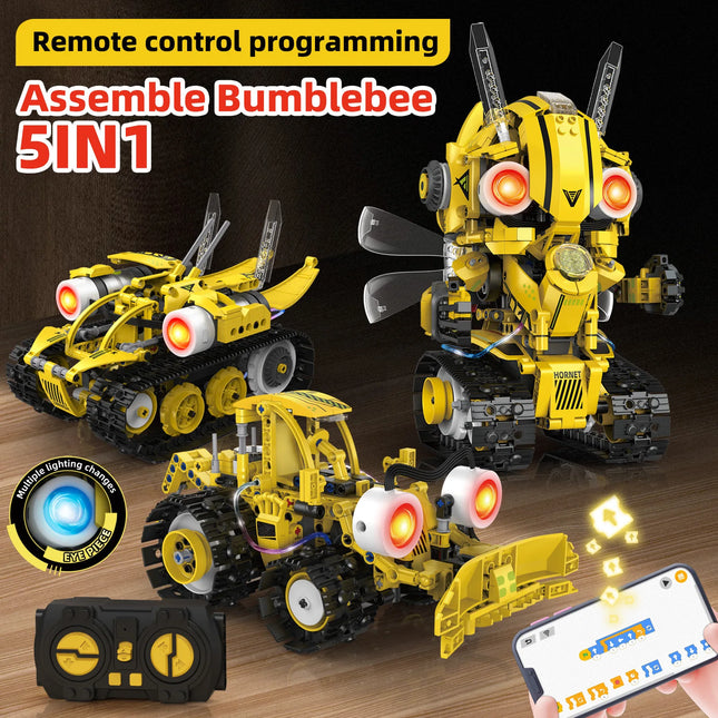 5-in-1 Programmable Robot Building Blocks Kit Remote/APP Control Digital Display Color Sensor STEM Toy for Kids Adults