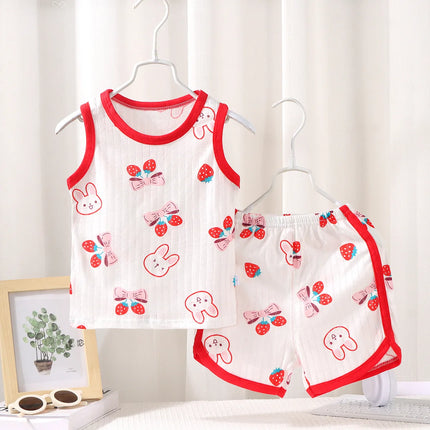 2025 New Kids Sleeveless Set Summer Cotton Girls' Shorts Pajamas Korean Style Boys' Tank Top Outfit Children Clothing Set