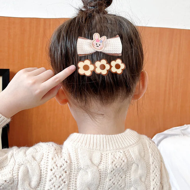Milk Coffee Kids Hairpins Set Cute Bear Rabbit Bow Princess Girl Hair Clips Korean Headwear for Girl Kids Hair Accessory