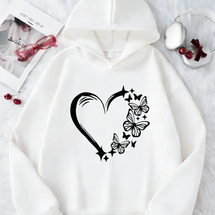 Graphic Casual Hoodies Love Heart with Butterfly Design Children's Sweatshirt Cute Hoody for Boys Girls Autumn Spring