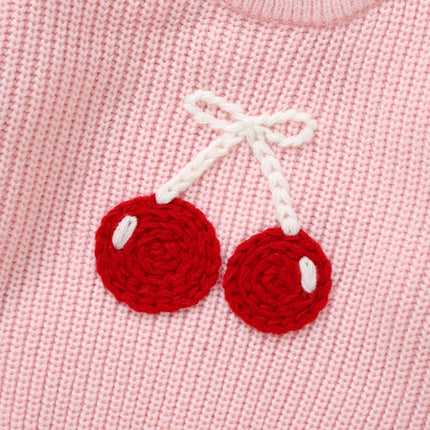 Baby Sweaters Knit Cute Cherry Pattern Newborn Infant Girls Crew Neck Long Sleeve Pullovers Knitwear 1-3Y Toddler Jumper Clothes