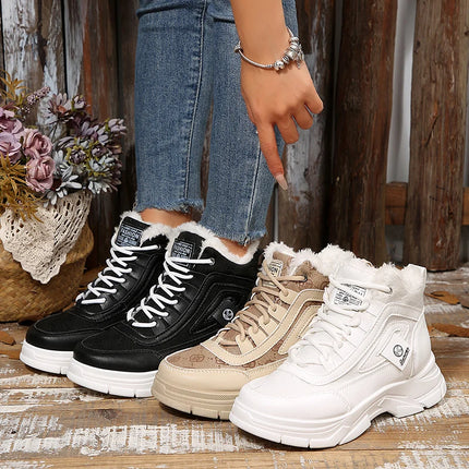 Plus Size 45 Fashion Winter Sneakers for Women Plush Warm White Platform Sports Shoes Woman High Top Thick Sole Vulcanized Shoes