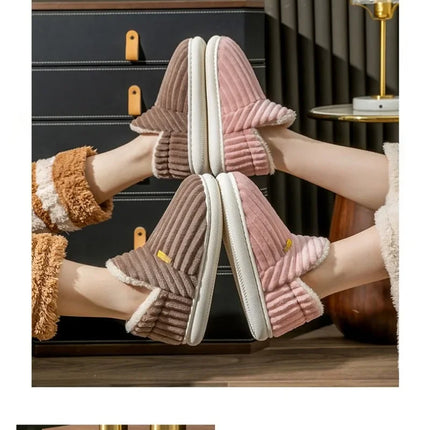 Winter Couple Style Concise Solid Color Wrap Heels Plush Slippers Non-slip Warm Flip Flops Women Men Home Casual Cotton Shoes
