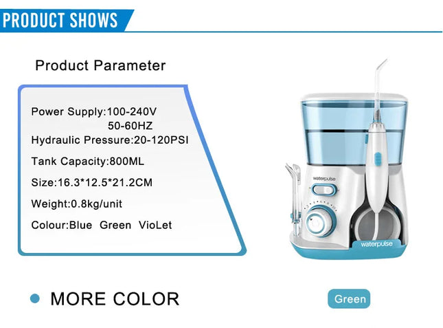 10 Levels 20-120PSI Oral Irrigator Power Water Floss, Dental Irrigator Hygiene Water Flosser with 5 Nozzles