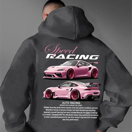 Autumn and Winter Models with Retro Street Style Inspirational Print Men's Hoodie with Car Pattern, Casual Style Pullover