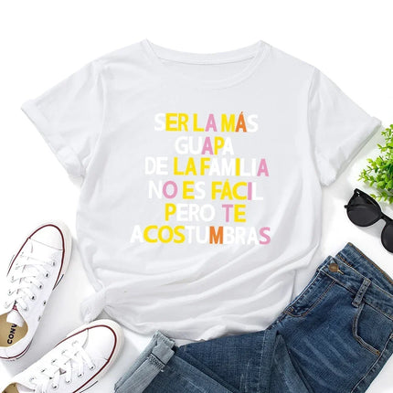 2024 Summer Women T Shirt Simple Spain Letter Print Female Short Sleeve T-shirt Harajuku Woman Tops Ladies  Tees