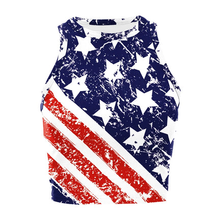 Nadanbao Women's Vest Summer Casual American Flag Tie Dyeing Cropped Tight Sleeveless T-Shirt Streetwear Crop Tops Y2K Tees