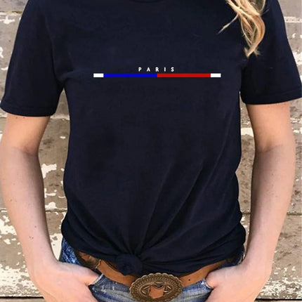 Women's T-shirt 100% Cotton Paris Fashion Short Sleeved Top Loose Plus Size Shirt Short Sleeves Women Tee Cotton Women's T-shirts