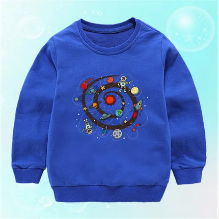 Lolocee Kids Sweatshirt,Crew Neck Long Sleeve with Cute Planet Print,Boys Fashion Pullover Top Toddler Children's Daily Wear XQ1