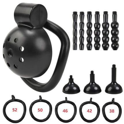 New 2026 Male Penis Chastity Cage Set Small Chastity Cage 5 Cock Rings With Urethral Sound Plug Penis Bondage Slave Man Sex Toy