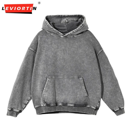 Retro Men Heavyweight 350gsm Hoodies Sweatshirts Streetwear Unisex Loose Wash Cotton Thin Hooded Sweaters Coat Hip Hop Outwears