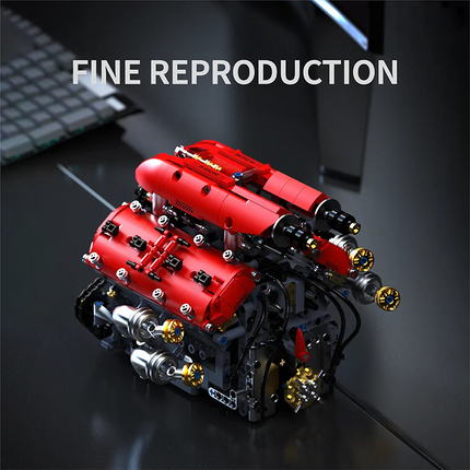 Electric V8 Engine Building Blocks Motorized Turbocharged Model DIY Assembly Toy Desktop Decoration STEM Gift for Adults Kids