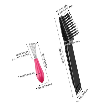 2-in-1 Hair Brush Cleaning Tool Set, Double Headed Comb Cleaner, Portable Dirt Remover for Home Salon (Pink & Black)