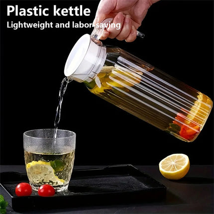 1pc Acrylic Pitcher Transparent Juice Bottle with Lid, Striped Water Ice Cold Juice Jug Non-Slip Handle for Bar Home Homemade Be