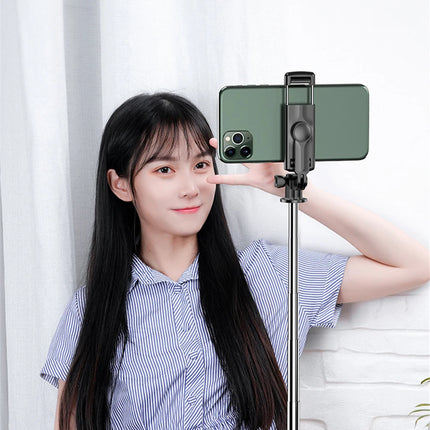 Live Streaming Bluetooth Wireless Selfie Stick Tripod Stand with Light Remote Extendable for iPhone Mobile Phone