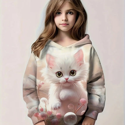 Children's Clothing﻿﻿ Hoodies Long Sleeve Kids Clothes Girl Boy Autumn Sweatshirt Cartoon 3D Cat Print Streetwear Children Top