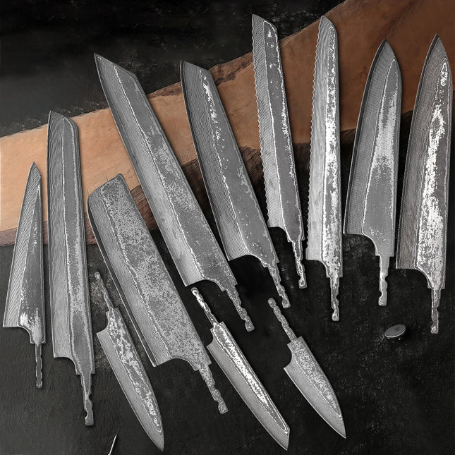 F.YOUNG DIY Damascus Steel Japanese Kitchen Chef Knife Blank Blade VG10 Full Tang Integral Hand Forged Sharp Edges Making Tools