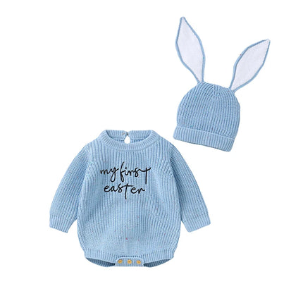 Spring Baby Easter Clothes Sets Cute Rabbit Ear Hats+Bodysuits Newborn Boys Girls Outfits 2pcs Autumn Winter Infant Knit Costume
