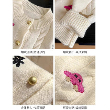 3 4 5 6 8 10 Years Girls Sweaters Spring Autumn New Cartoon Print Single Breasted Knit Cardigan ForTeen Kids Sweet Knitwear Coat