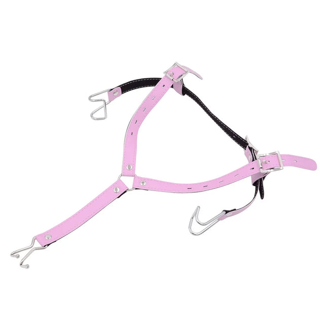 Leather-and-Metal Head-Mounted Mouth Gag with SM Training Features Alternative Control Nose Hook Integrated Mouth Expander Sex