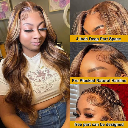 1b30 Black Brown Lace Front 13x4 Body Wave Wigs  P427 Highlight Ombre  Human Hair 13x6 HD Lace Frontal Blonde Colored Wig