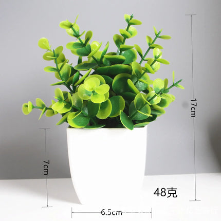 Artificial Bonsai Green Fake Plant Eucalyptus Flower Potted Plant for Indoor Outdoor Home Bedroom Garden Decoration Supplies