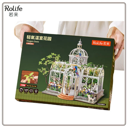 Original Rolife Light Oxygen Greenhouse Garden Handmade DIY Assembly Art House Miniature Model High Difficulty Assembly Toy Gift