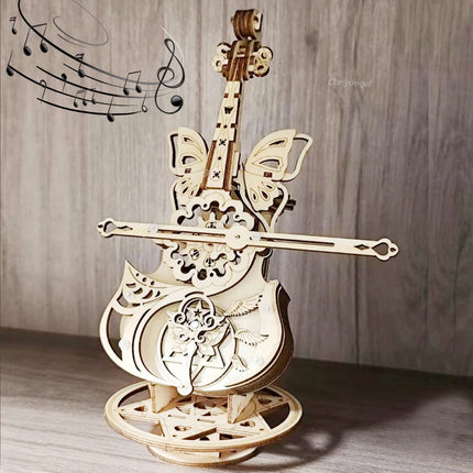 3D Puzzle Wooden Cello Music Box DIY Assembly Building Kits for Adults Kids Home Living Room Decor Crafts Valentine's Day Gifts
