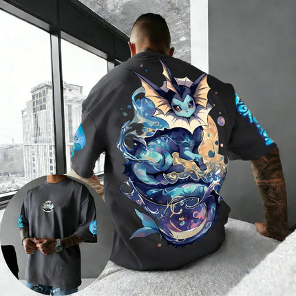 Pokemon  Anime Vaporeon Printed Cotton T-shirt Summer New Men's and Women's Loose Casual Street Hip-hop Short Sleeved Top