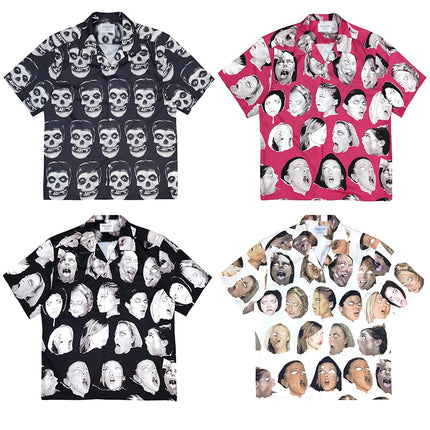 Weirdo Dave Collection Of Trendy Brands Beach Vacation Artificial Silk Hawaiian Short Sleeved Shirt For Men
