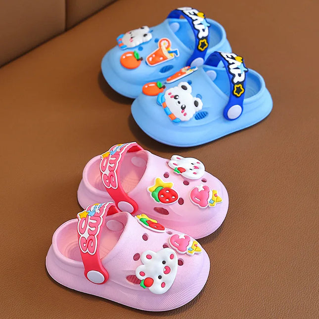 Summer Kids Slippers Sandals  Children's Shoes  Soft  Anti-Skid Cartoon DIY Design Hole Baby Shoes Sandy Beach For Boys Girls