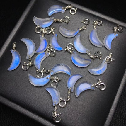 1 Pc Fengbaowu Natural Blue Moonstone Moon Pendant 925 Sterling Silver Reiki Healing Stone Jewelry Gift DIY Accessories