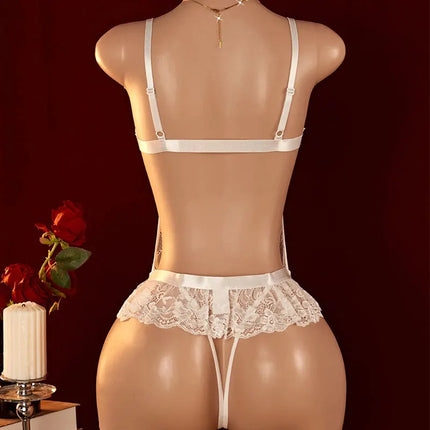 1pcs Women's  Sexy Lace Transparent Bra Erotic Costume Fantasy Intimate Exotic Fairy Embroidery  Bra Kit Push Up Breves Sets