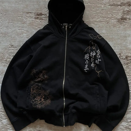 Y2K Fashion Retro Hoodie Harajuku Gothic Punk Graphic Embroidery Zipper Hoodie Hip Hop Men Women Versatile Casual Streetwear New