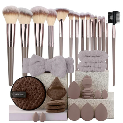 10-20PCS Premium Makeup Brushes Set with Hairband Wrist Rest Silicone Sponge Ball Powder Puff And Cleaning Tool Included